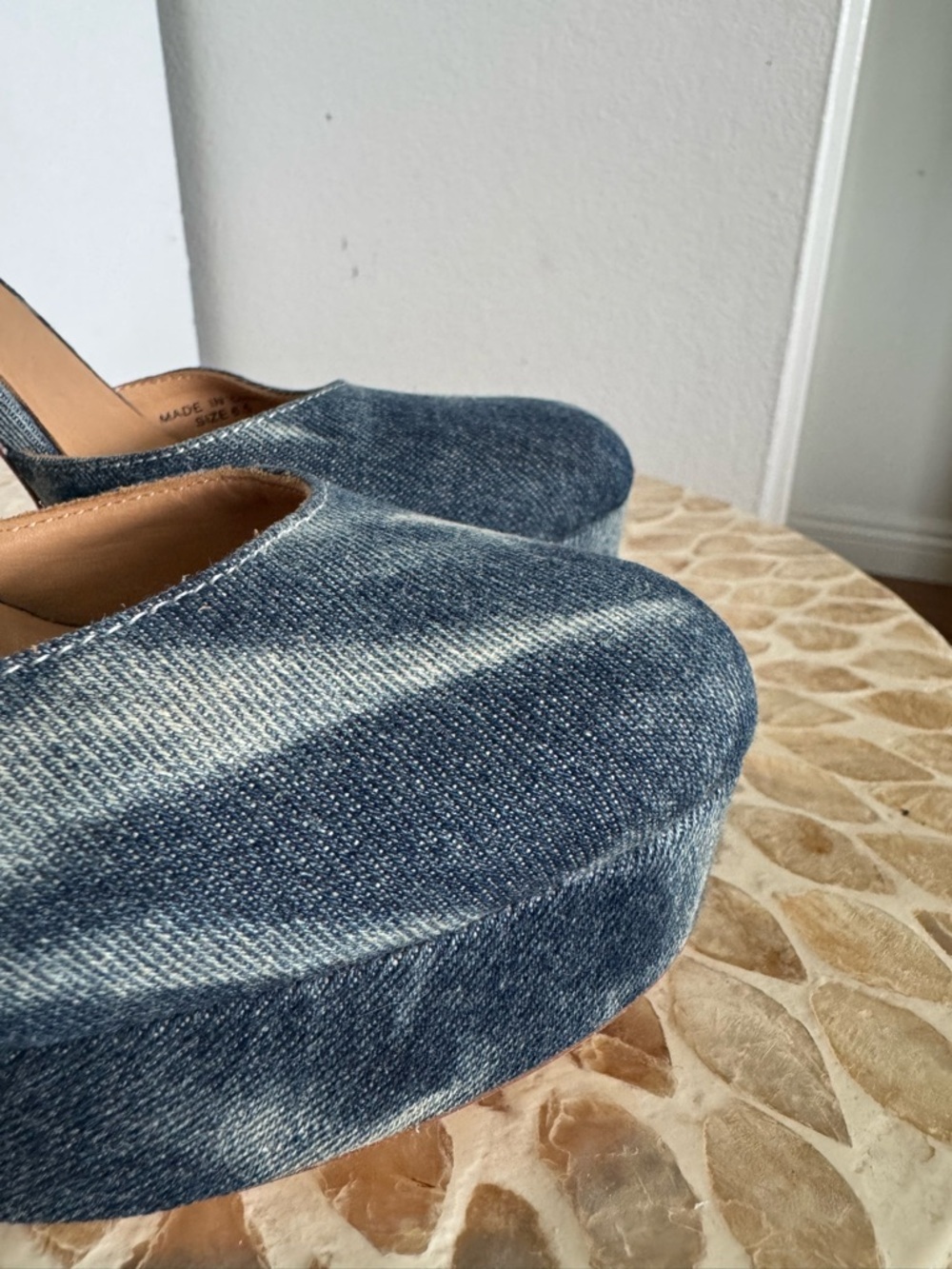 Bill Blass Blue Ellie Bleached Denim Tie-Dye Platform Ankle-Strap Heels - Picture 6 of 15